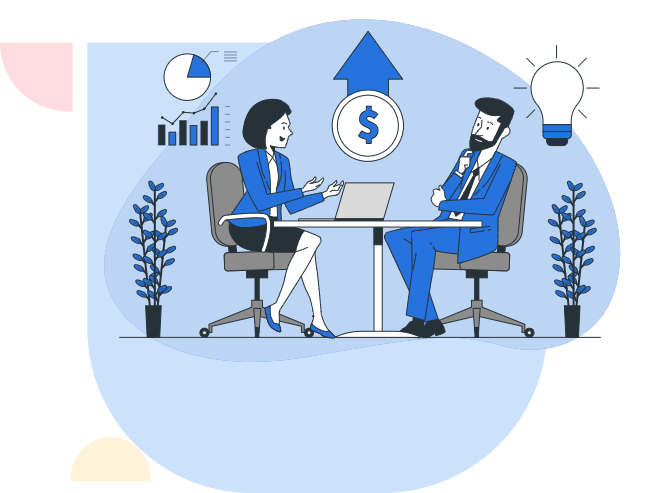 Business meeting illustration with charts and analytics